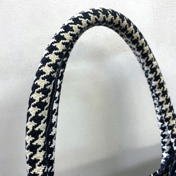 Authv CHRISTIAN DIOR Book Tote Hand Bag Houndstooth Canvas Leather Black - Picture 9 of 16